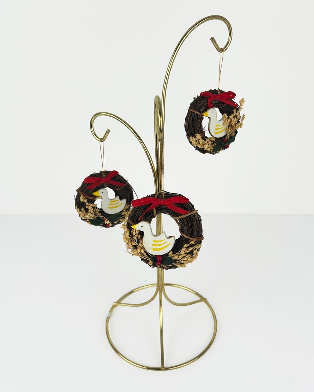 Vintage 1985 Goose Mini Wreath Ornaments Set 3 Twig Cottagecore Christmas Boxed